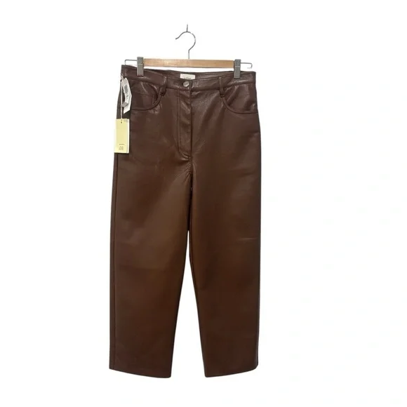 NWT Wilfred Pants Melina Crop Cognac Brown Faux Leather Sz. 8 - Picture 4 of 14